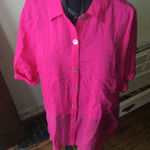 Soft Surroundings  bright pink semi sheer hem tunic, mother of Pearl buttons Photo 0