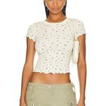 We Wore What Women's Cream Floral Print Short Sleeve Baby Tee T-Shirt Top Size S Photo 0