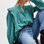 Free People NWT Wrapped In A Dream Embroidered Blouse North Sea Teal XS Photo 3