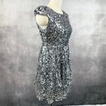 Y2K Sequin Skater Dress Size Medium Party Disco Glam Evening Nightout Showgirl Silver Photo 2