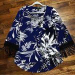 🦋 NWOT Alfani Floral Print Dress with Fringe Sleeves Small Blue Photo 6