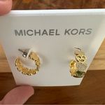 Michael Kors  Gold Plated Over Brass Stacked Heart Hoop Earrings Logo & Crystal Photo 1
