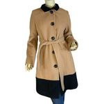 Dana Buchman  TAN & BLACK WOOL, NYLON & CASHMERE BLEND COLOR BLOCK COAT (M) Photo 1