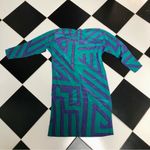 Joseph Magnin Vintage 80s  Boat Neck Silk Geometric Teal Purple Sheath Dress sz 6 Photo 3