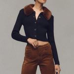 Anthropologie NWT Black Faux Fur Collared Cardigan Sweater S Photo 0