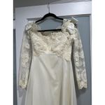 Vintage Priscilla of Boston Wedding Dress Gown Lace Sleeves Bridal needs dye Tan Photo 4
