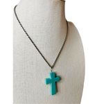 Sterling Silver 925 Dyed Howlite Turquoise Cross 18"‎ Necklace Rope Chain Photo 2