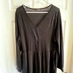 BLOOMCHIC Black Ribbed V Neck Long Sleeve Midi Dress Plus Size 18/20 Pockets Photo 3