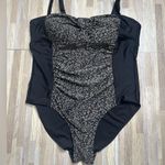 Ava & Viv Retro Pinup Black Leopard Print Ruched One Piece Swimsuit 20W Photo 0