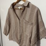 Adyson Parker  cream white striped button up cropped shirt Photo 3
