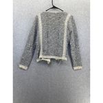 Chico's  Women's Knit Blazer Gray Crochet Marled Open Front Size 1 Fringe Hem Photo 1