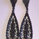 Elegant Gunmetal Gray Dark Metal Studded Boho Teardrop Earrings Photo 2