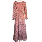 Patrons of Peace  Pastel Pink Floral Boho Smocked Long‎ Sleeves Maxi Dress Medium Photo 1