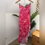 Amanda Uprichard  Estrada Halter Floral‎ High Low pink Ruffle Red Maxi Dress XS Photo 3