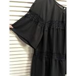 Chelsea Black Chiffon Round Neck Short Ruffle Sleeve Lace Blouse Size Large Photo 2