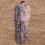 Leslie Fay Vintage  White Pink Multicolor Abstract Print Collared Midi Dress Photo 11