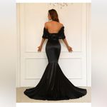 Faeriesty Elegant Off Shoulder Short Sleeve Satin Dress Black Photo 14