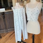 Pajama Set White Waffle Spaghetti Strap Crop Top Matching Pants Size M Photo 1
