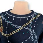Vintage 80s Black Knit Sweater Dress Chain Beaded Multicolor Jewel Detail Medium Photo 1