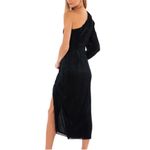 Saylor Alora One Shoulder Plisse Metallic Black Midi Dress SMALL Photo 1