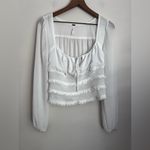 Free People  Solid babydoll Lolita Blouse Long Sleeve Top White ruched smock S Photo 5