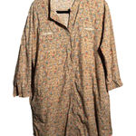 VTG Peach Disty Floral Button Up Tunic Shirt Dress Pockets XL Cottage Prairie Tan Photo 0