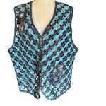 NAPA VALLEY Denim Vest SZ 1X Mixed Media Patches Open Weave Embroidery Western Blue Photo 1