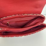 Badgley Mischka Badgley‎ Mischka Woven Tweed Messenger Bag Gold Red Coquette Pearls Chain Photo 9