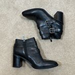 Franco Sarto Black Ankle Chunky Heel Buckle Leather Booties Boots Women Size 6M Photo 0