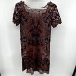 Sundance  Dress Lace Sheer Scalloped Cover Up Mini Floral Embroidered Maroon S Photo 2