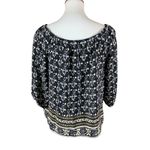 Madewell  100% Silk Boho Peasant Blouse Black Floral Print Long Sleeve Top‎ Small Photo 3