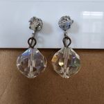 Vintage Aurora Borealis AB Crystal Bead Ball Drop Dangle Clip on Earrings Silver Photo 4