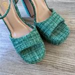 Chase and Chloe  Green Tweed Plaid Platform Chunky Heels Womens 8.5 Preppy 90s Photo 2