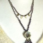 Vintage Geode Crystal, Tasso and Bead Chunky Layered Statement Necklace Purple Photo 0