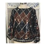 Vintage 1980s Sequin Argyle Dolman Top Black Copper Silver Made in USA M Size M Photo 10