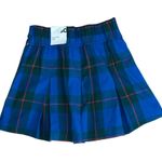 SO  Pleated Green/Blue Plaid Elastic Waist High Rise Buttoned Mini Skirt NWT Photo 2