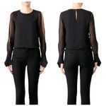 Ramy Brook Shirt Womens Extra Small Black Crepe Crew Neck Slit Sleeves Addy Top Photo 1