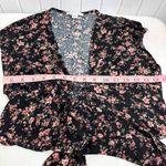 American Eagle ‎ Size S Black Floral Cap Sleeve Front Tie Smocked Waist Crop Top Photo 8