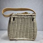 VTG Handmade Floral Wicker Nantucket Basket Purse White Ribbon Handle Photo 7