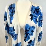 Ny Collection white and cobalt blue floral cardigan sweater size XL Photo 1