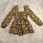 Urban Outfitters  Floral Print Romper‎ Black Yellow Long Sleeve Square Neck Y2K Photo 3
