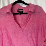Tahari  Linen Shirt Blouse Women's Plus Size 1X Pink Top Mother Of Pearl Buttons Photo 1