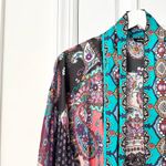 Tolani Dark Paisley Boho Modal Open Mid Length Kimono Jacket Cover Up OS Blue Size undefined Photo 9