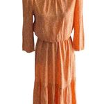 A New Day Stunning midi dress, orange with little pink flowers, ruffle bottom, excellent condition, size xs Measurements: Bust: armpit to armpit 18 inches Waist: side to side 13-16 inches Length: shoulder seam to bottom 44 inches Photo 2