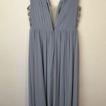 Azazie  Blaine Bridesmaids Dress in Dusty Blue V Neck Zig Zag Cutout Size 6 Photo 2