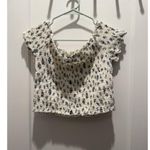 Urban Outfitters  White Floral Smocked Short Sleeve Ruffle Crop Blouse Top Size L Photo 1