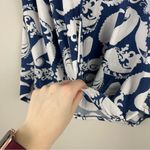 Ariella | Navy and White Textured Paisley Crossover Front Blouse Size Large Photo 3