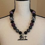 Black Bead Statement Necklace - Purple / - Military Solider Kneeling At Cross Photo 1