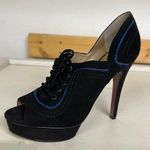 Paris Hilton Royal Black Blue Suede Peep Toe Lace Up 5 Inch Stilettos Heels 8M Purple Size 8 Photo 12