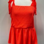 BiBi Fluorescent Orange Waffle Knit Lace Bow Straps Babydoll Ruffle Tank Top Size XL Photo 7